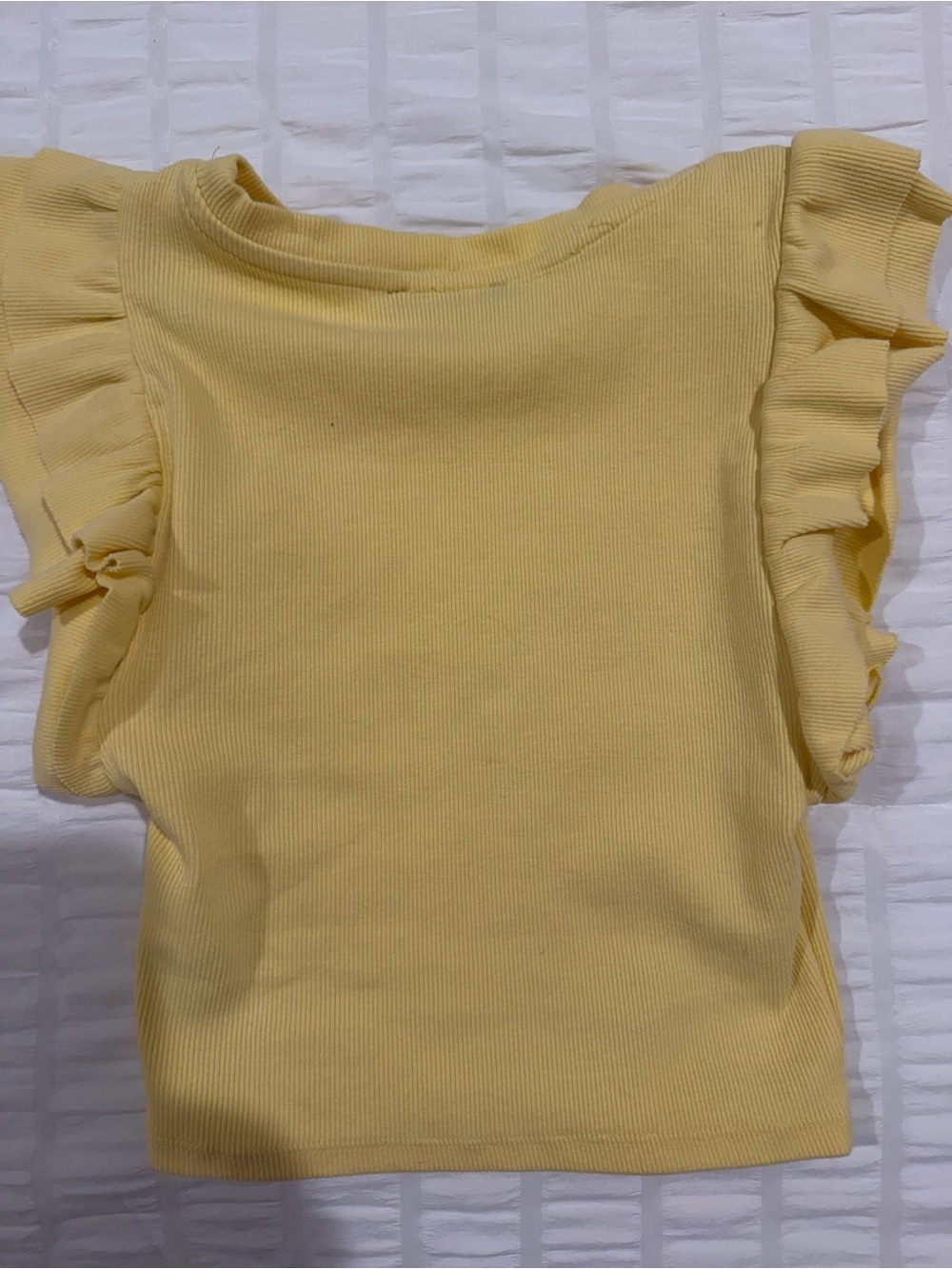 Zara Pale Yellow Ruffled Sleeve Ribbed Tank - Picture 2 of 3